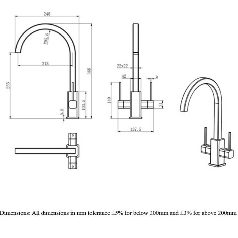 RAK Ceramics Kitchen Sink Mixer RAKKIT008 Deck Mounted Chrome