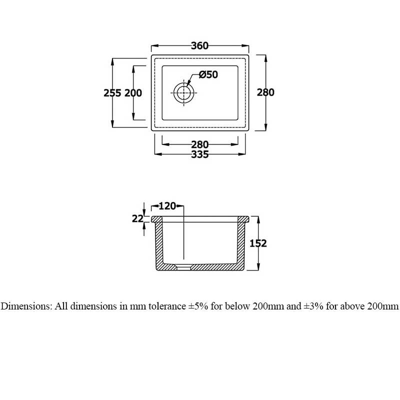 RAK Laboratory 1 Ceramic Belfast Kitchen Sink 1.0 Bowl 360mm L x 280mm W - Alpine White