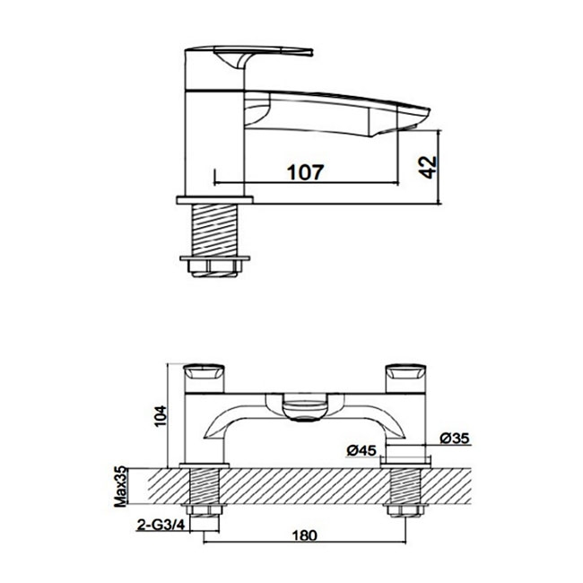 RAK Mercury Bath Filler Tap Pillar Mounted - Chrome  | Dimension Image