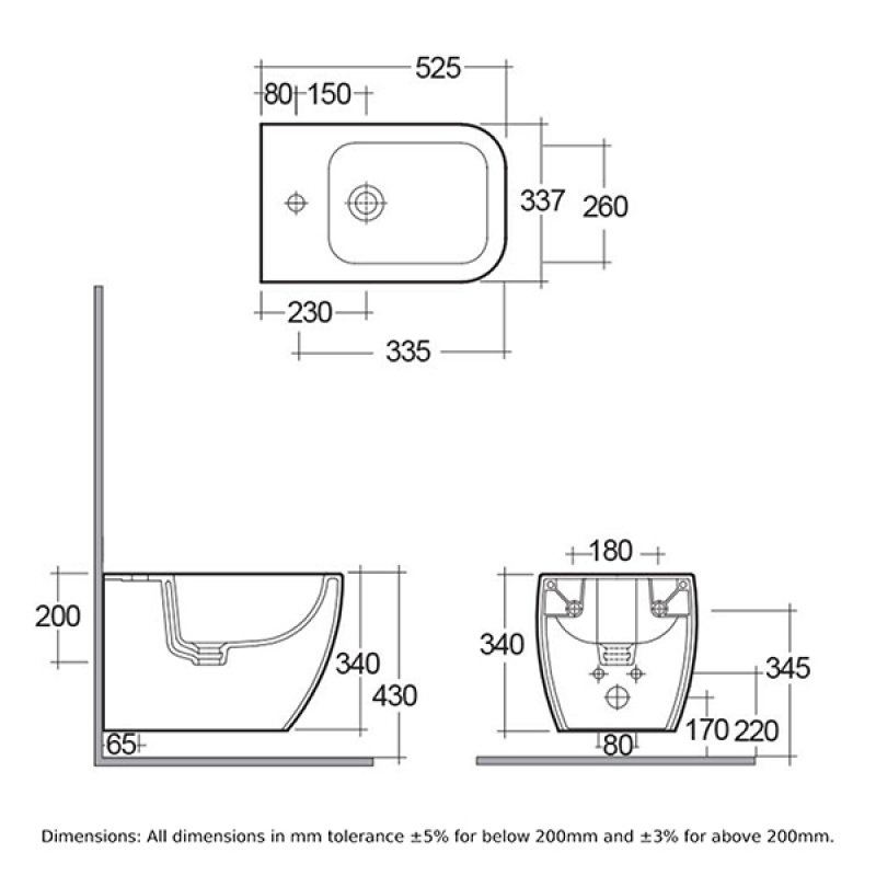 RAK Metropolitan Rimless Wall Hung Bidet with Hidden Fixations 525mm Projection - Alpine White