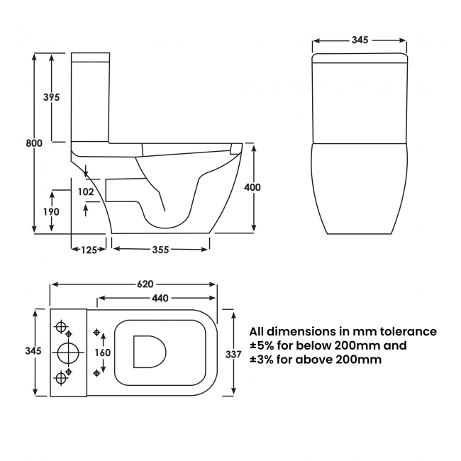 RAK Metropolitan Full Access Close Coupled Toilet with Push Button Cistern - Soft Close Seat