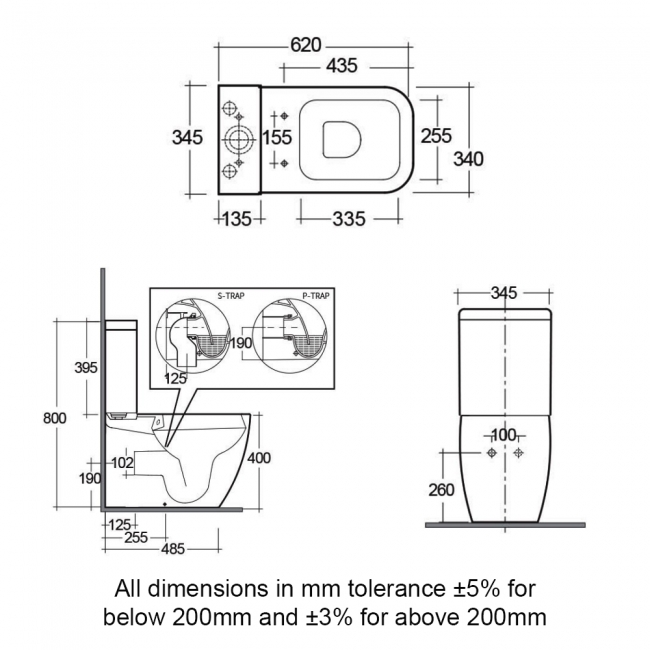 RAK Metropolitan Back to Wall Close Coupled Toilet - Soft Close Seat