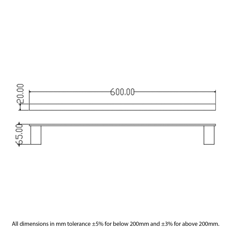 RAK Moon Single Towel Bar 600mm Wide - Black