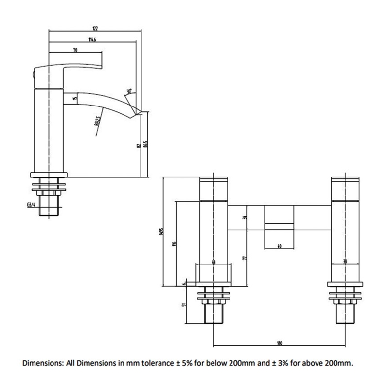 RAK Moon Bath Filler Tap Pillar Mounted - Chrome