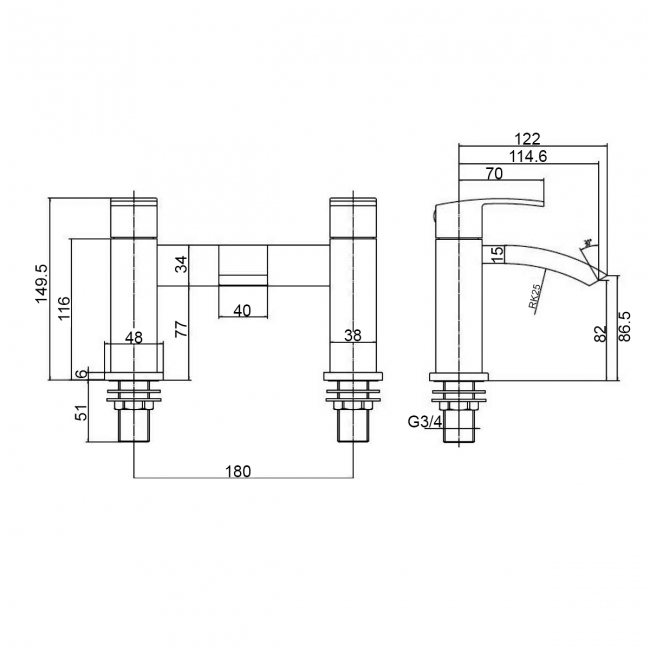 RAK Moon Bath Filler Tap Pillar Mounted - Black