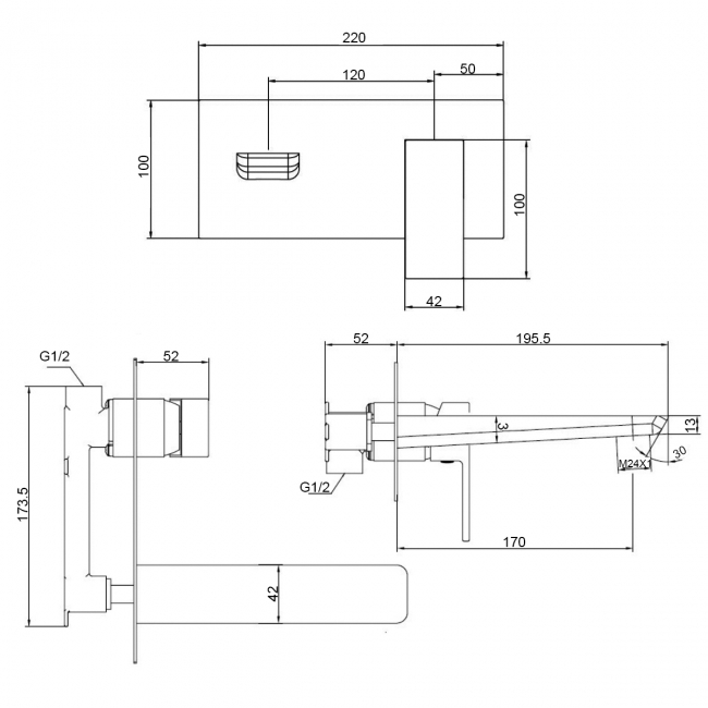 RAK Moon Wall Mounted Basin Mixer Tap with Back Plate - Chrome