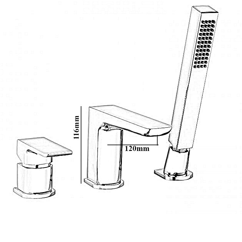 RAK Moon 3-Hole Bath Shower Mixer Tap Deck Mounted - Chrome