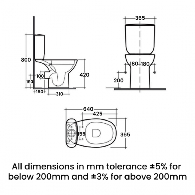 RAK Morning Rimless Open Back Close Coupled Toilet with Push Button Cistern - Soft Close Seat