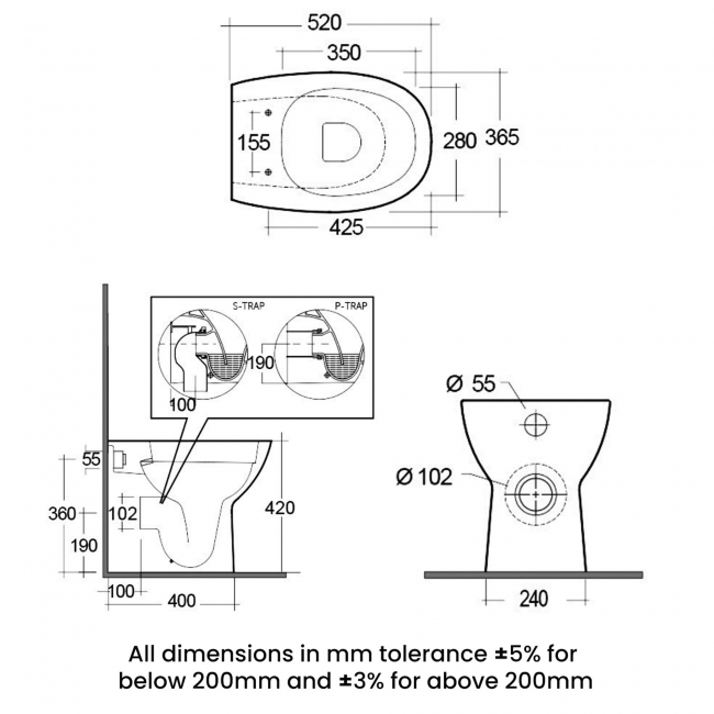 RAK Morning Rimless Back To Wall Pan Comfort Height White - Excluding Seat