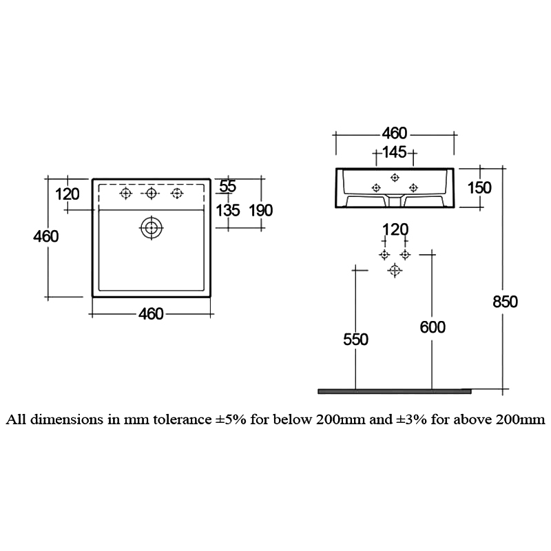 RAK Nova Sit on Countertop Basin 460mm Wide - 0 Tap Hole