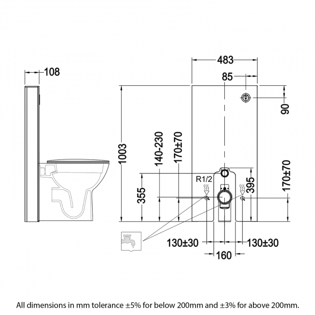 RAK Obelisk Cistern Cabinet for Back to Wall Toilet Pan - White