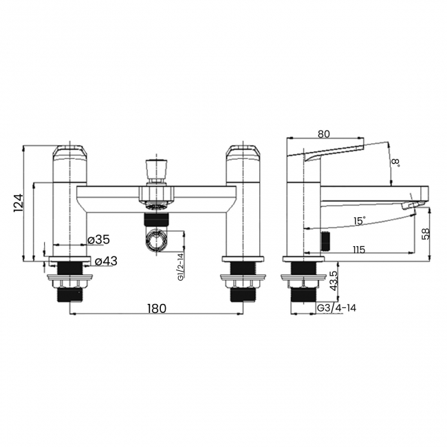 RAK Origin 62 Bath Shower Mixer Tap with Shower Kit - Chrome
