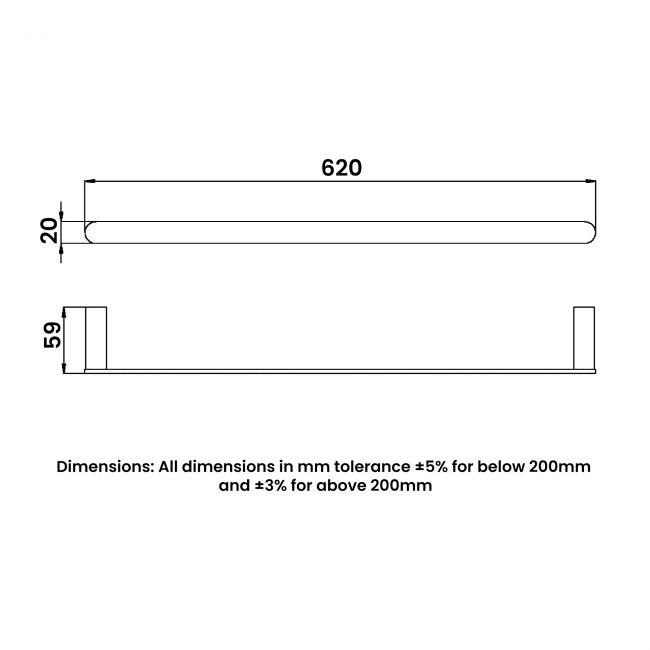 RAK Petit Round Single Towel Bar 620mm Wide - Chrome
