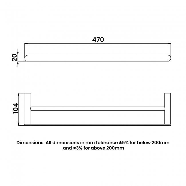 RAK Petit Round Double Towel Bar 470mm Wide - Brushed Nickel