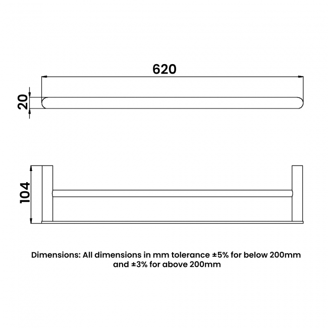RAK Petit Round Double Towel Bar 620mm Wide - Matt Black
