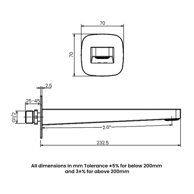RAK Petit Square Bath Spout Wall Mounted - Chrome