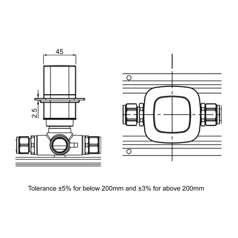 RAK Petit Square Concealed Diverter For Dual Outlet - Matt Black