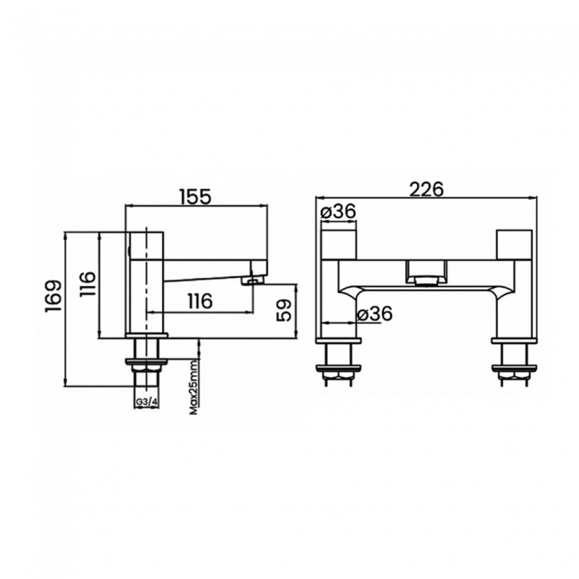 RAK Petit Round Bath Filler Tap Pillar Mounted - Brushed Nickel