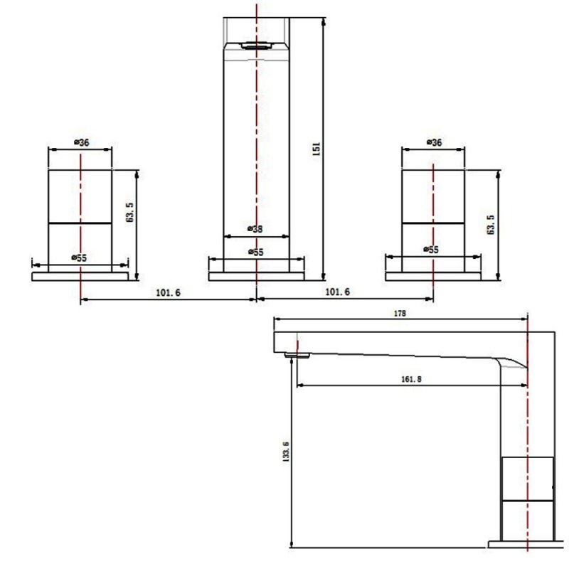 RAK Petit Round 3-Hole Basin Mixer Tap Deck Mounted - Brushed Gold