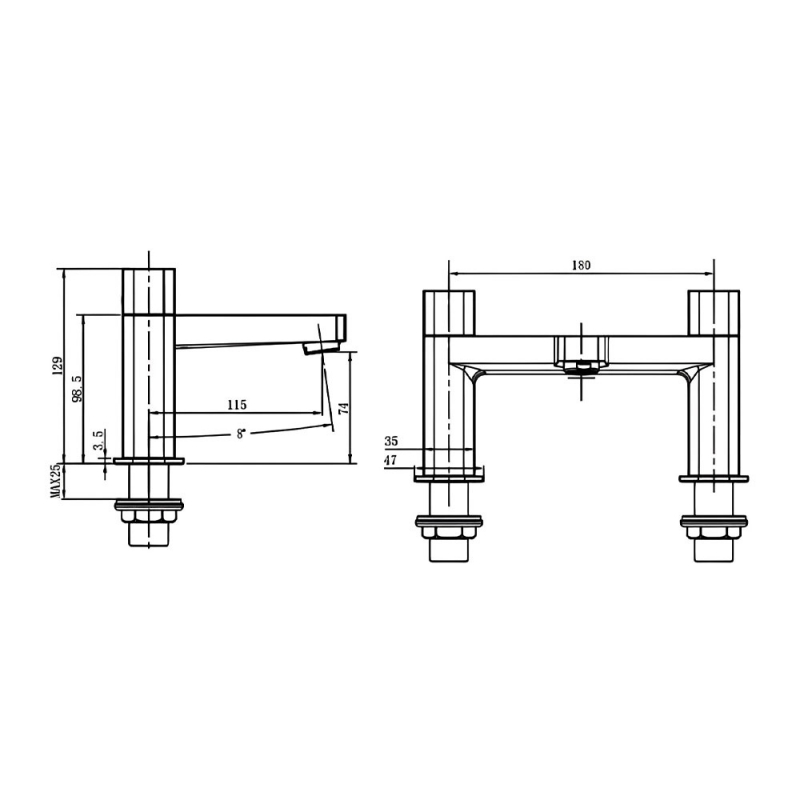 RAK Petit Square Bath Filler Tap Pillar Mounted - Brushed Nickel
