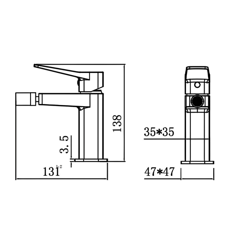 RAK Petit Square Bidet Mixer Tap - Brushed Nickel