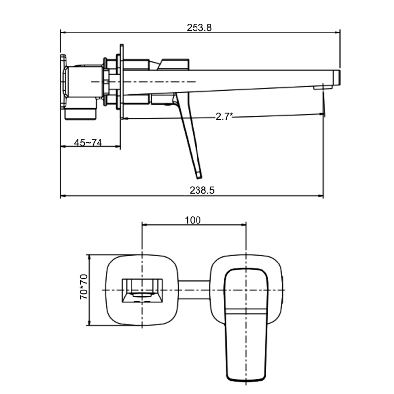 RAK Petit Square Wall Mounted Basin Mixer Tap - Chrome