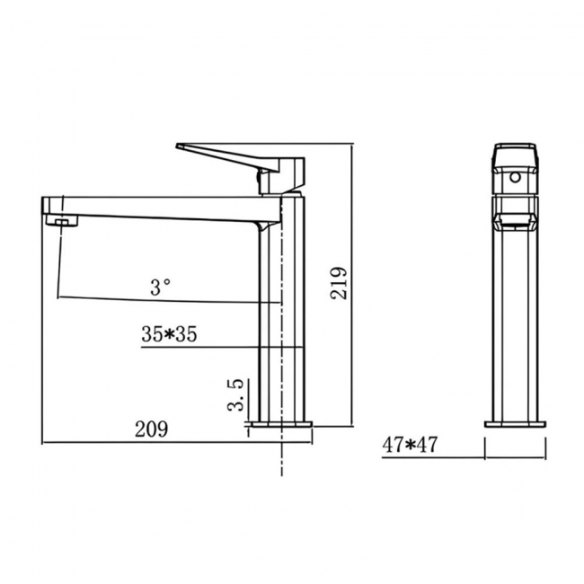 RAK Petit Square Medium Height Basin Mixer Tap - Chrome