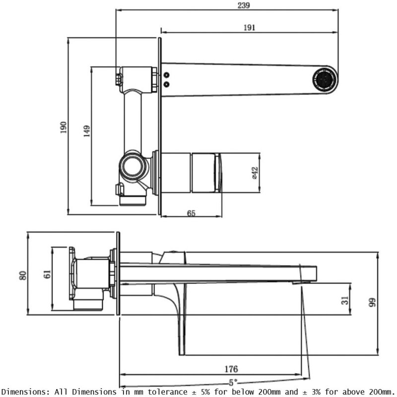 RAK Portofino Wall Mounted Basin Mixer Tap with Back Plate - Brushed Gold