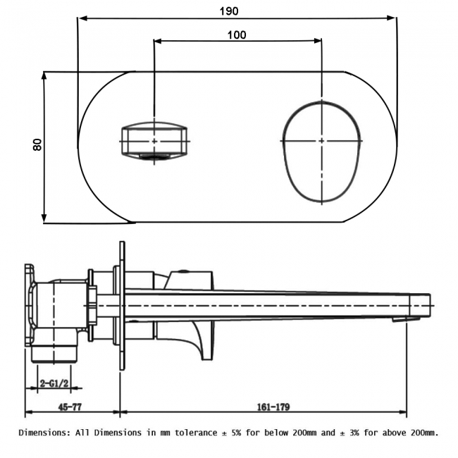 RAK Positano Wall Mounted Basin Mixer Tap with Back Plate - Brushed Gold