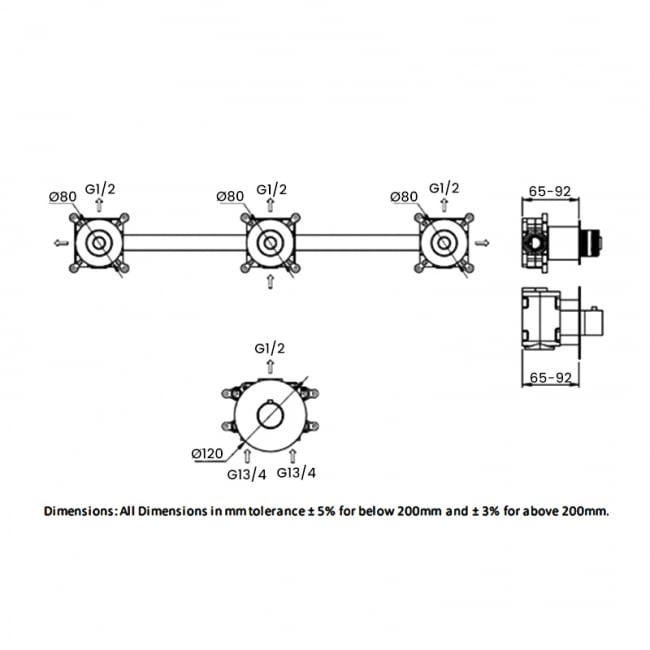 RAK Prima Tech Thermostatic 3 Outlet Concealed Shower Valve - Chrome