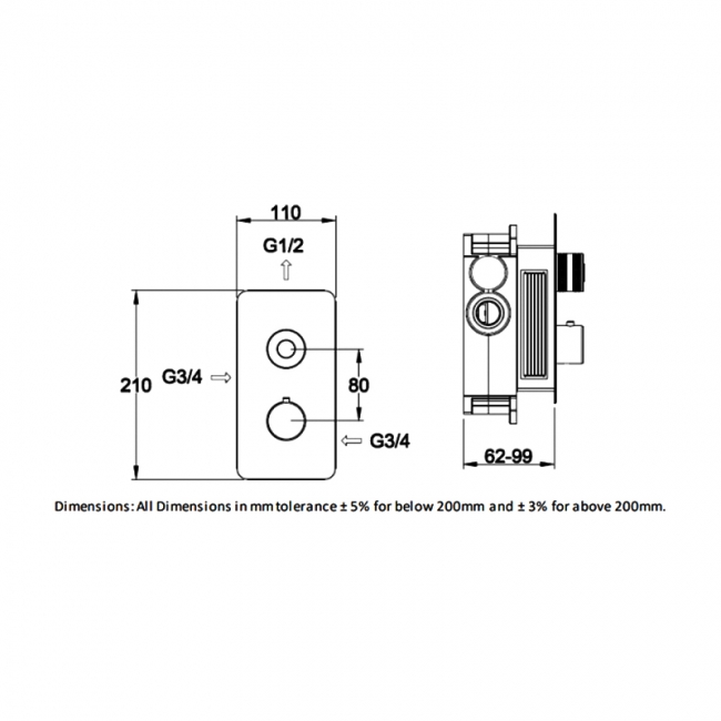 RAK Prima Tech Thermostatic 1 Outlet Concealed Shower Valve - Chrome