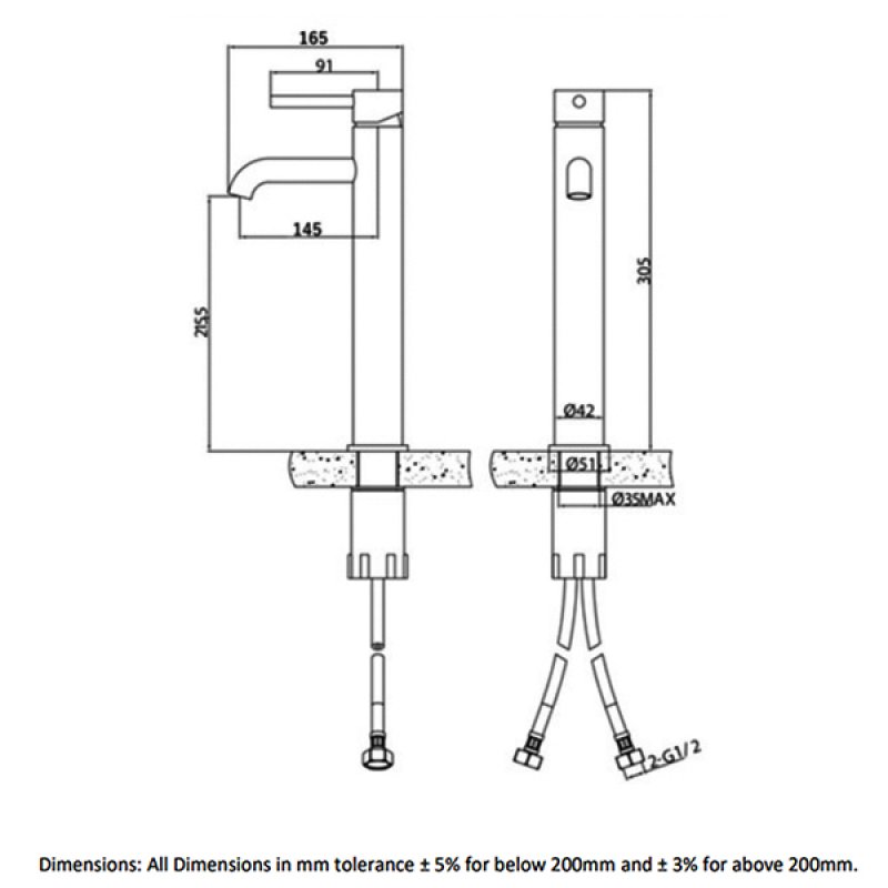 RAK Prima Tech Tall Mono Basin Mixer Tap - Chrome