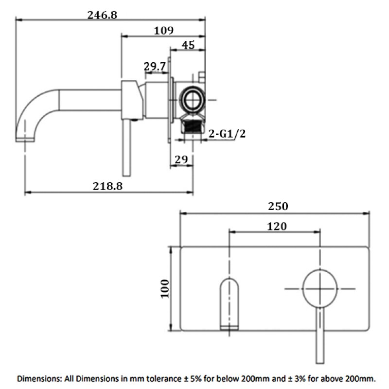RAK Prima Tech Wall Mounted Basin Mixer Tap with Back Plate - Chrome