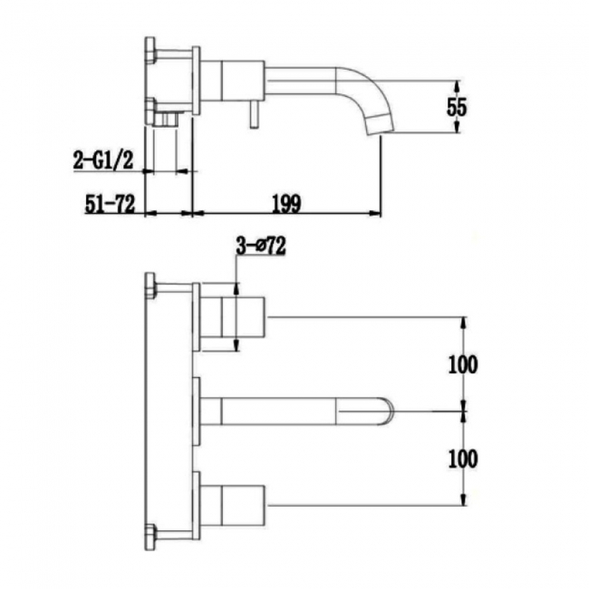 RAK Prima Tech 3-Hole Basin Mixer Tap Wall Mounted - Chrome