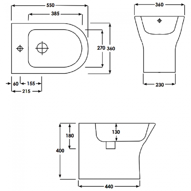 RAK Resort Back To Wall Bidet 550mm Projection - White