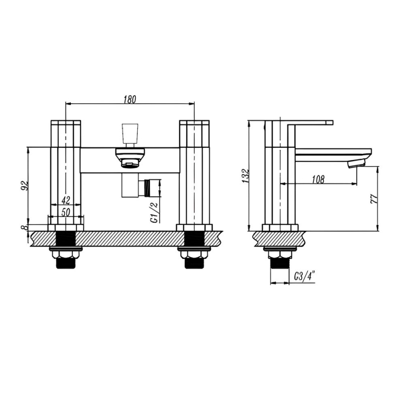 RAK Resort Bath Shower Mixer Tap Pillar Mounted - Chrome