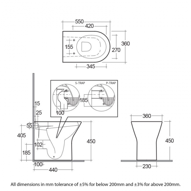 RAK Resort Rimless Back to Wall Toilet Extended Height - Soft Close Seat
