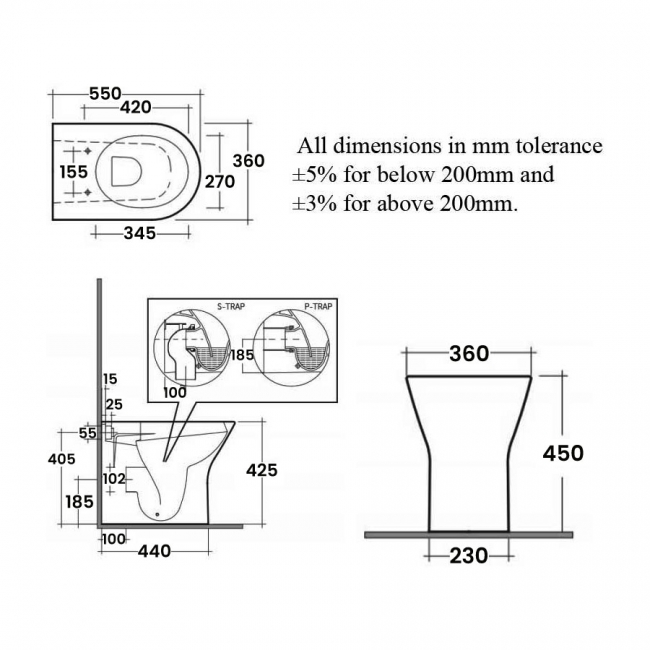 RAK Resort Rimless Back to Wall Toilet Extended Height - Slim Sandwich Soft Close Seat
