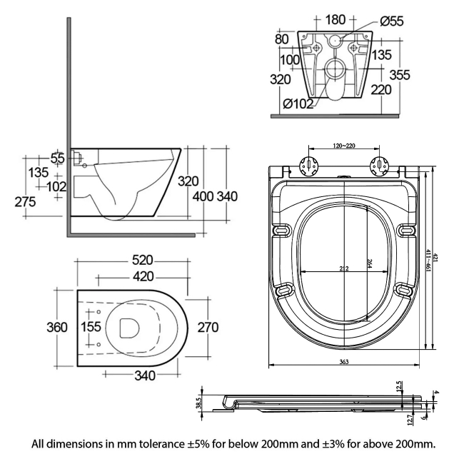 RAK Resort Rimless Wall Hung Toilet - Slim Sandwich Soft Close Seat