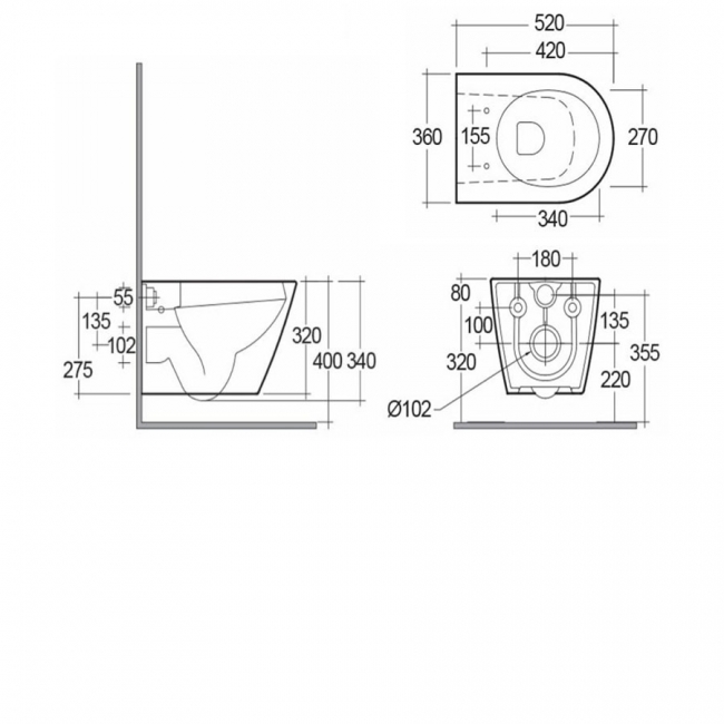 RAK Resort Rimless Wall Hung Toilet White - Excluding Seat