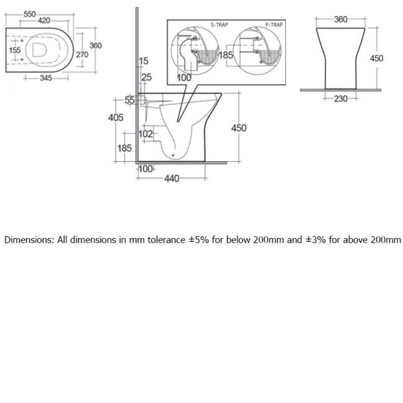 RAK Ceramics Resort Toilet RST450BTWPAN/SC Back to Wall White