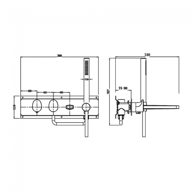RAK Round Horizontal Thermostatic Concealed Dual Outlet Shower Valve with Handset and Bath Spout - Brushed Gold