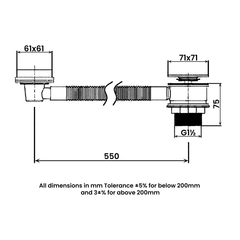 RAK Square Overflow Bath Filler with Click Clack Waste - Black