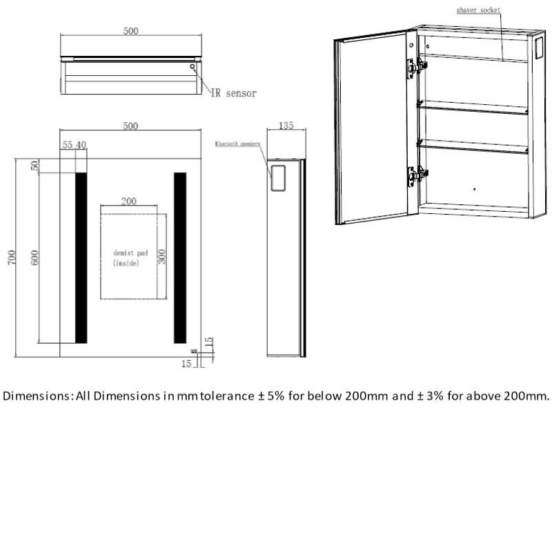 RAK Sagittarius 1-Door Mirrored Bathroom Cabinet 700mm H x 500mm W