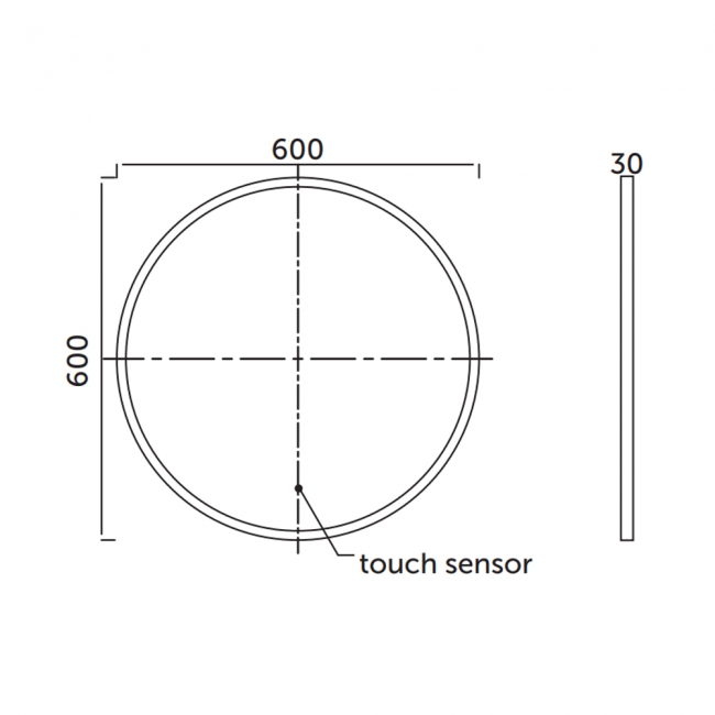 RAK Scorpio Round LED Illuminated Bathroom Mirror with Touch Sensor 600mm Diameter  | Dimension Image