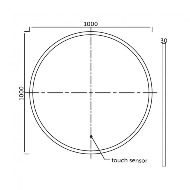 RAK Scorpio Round LED Illuminated Bathroom Mirror with Touch Sensor 1000mm Diameter  | Dimension Image