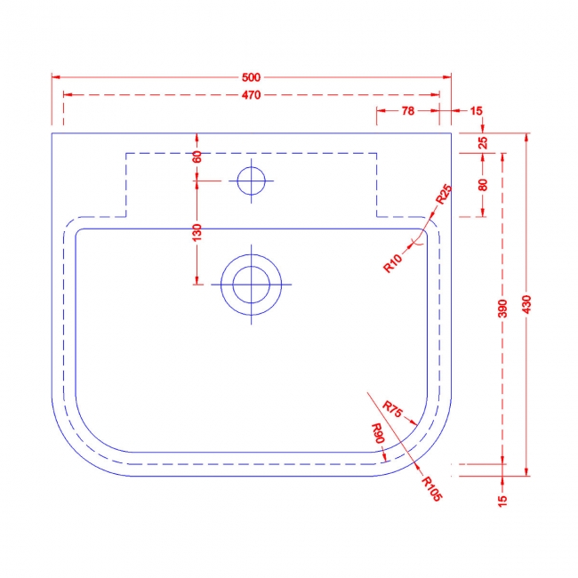 RAK Series 600 Inset Vanity Basin 500mm Wide - 1 Tap Hole