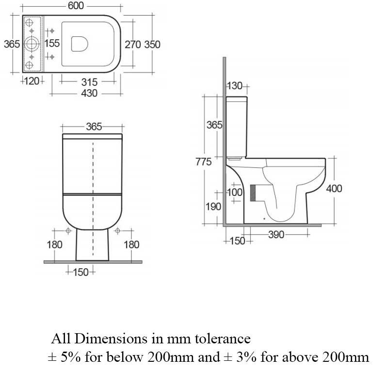 RAK Ceramics Series 600 Toilet S600PAKNS014 Close Coupled White