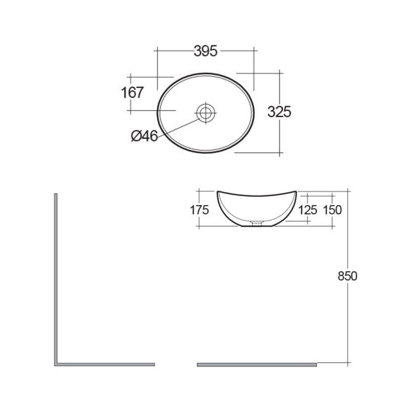 RAK Shell Sit-On Countertop Basin 395mm Wide - 0 Tap Hole