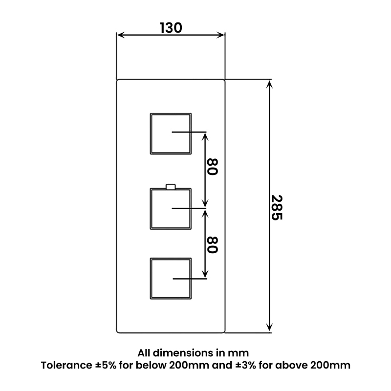 RAK Thermostatic Square 3 Outlet Concealed Shower Valve Triple Handle - Chrome
